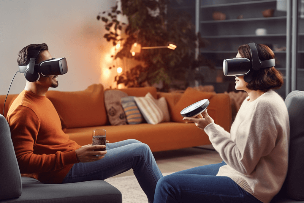 a man and woman enjoying the experience of apple vision pro ar and vr headset